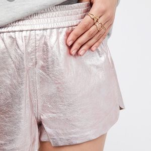 Free People Rose Gold Metallic Leather Shorts NWOT